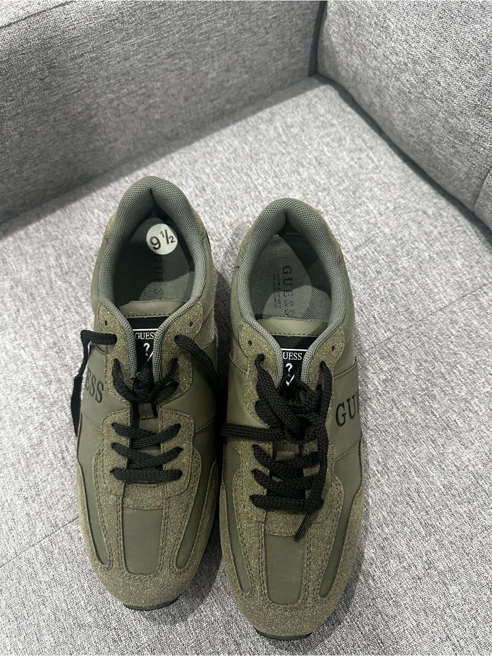 GUESS Men's Olive Green Athletic Sneakers with Black Laces